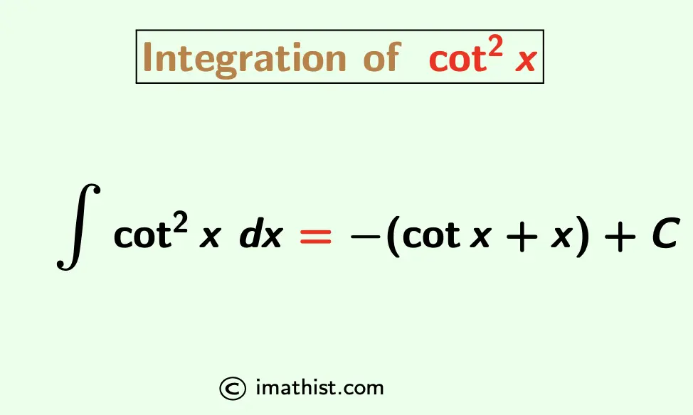 What is the Integration of cot^2x | Integral of cot^2 x - iMath